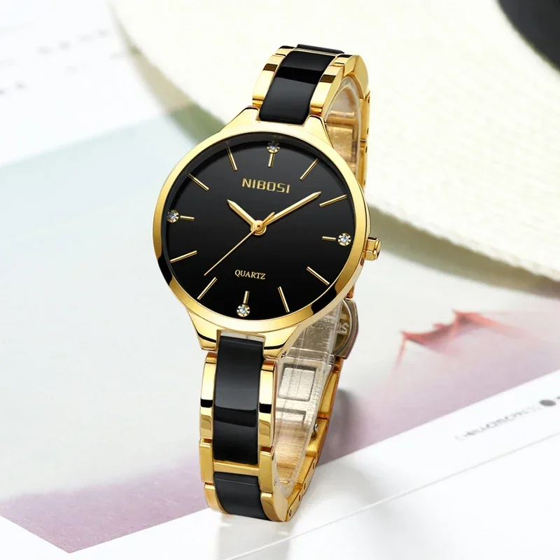 NIBOSI Women Watch Ceramic Watch Women Simple Diamond Clock Casual Fashion Watch Sport Waterproof Wristwatch Relogio Feminino