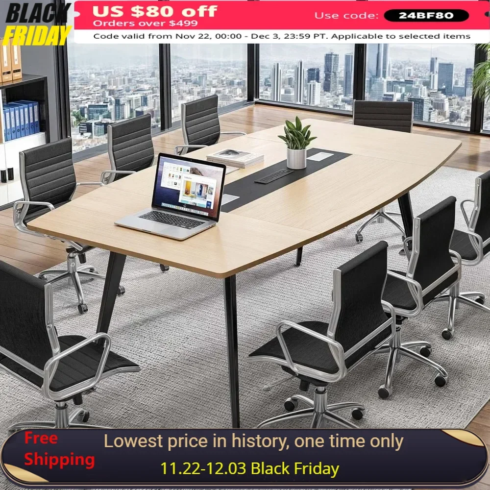 

70.8 Inches Conference Table with Power Outlets, Rectangle Grommet, 6FT Boat Shaped Conference Table