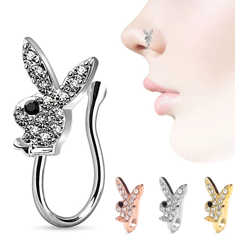 Fashion Crystal Creative Rabbit Fake Nose Piercing for Women Men Punk Septum Falso Nose Ring Falso Nariz Piercing Body Jewelry