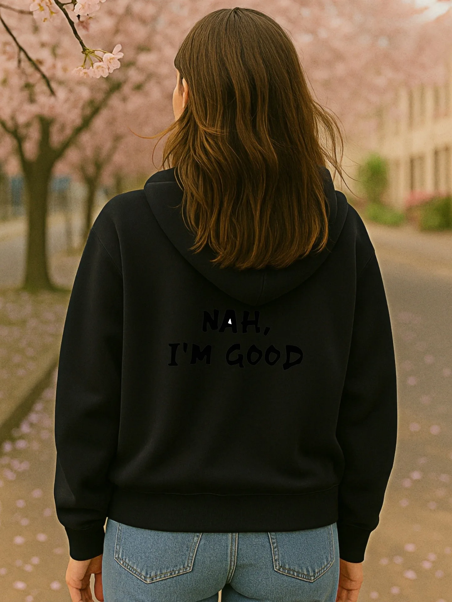 Essentiële hoodie voor heren, dames met Nah, ik ben goede letterprint, casual streetwear-stijl, fleece gevoerd, casual dagelijks gebruik