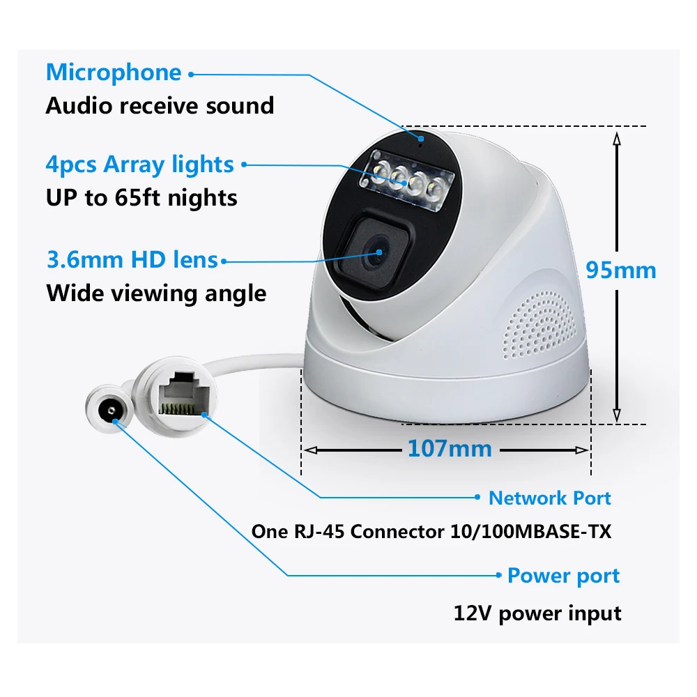 Imagem -06 - Câmera ip Poe com Áudio e Visão Noturna Segurança de Vigilância por Vídeo Cctv em Casa Grande Angular Cor ai Onvif 4k 8mp 4mp H.265 2.8 mm