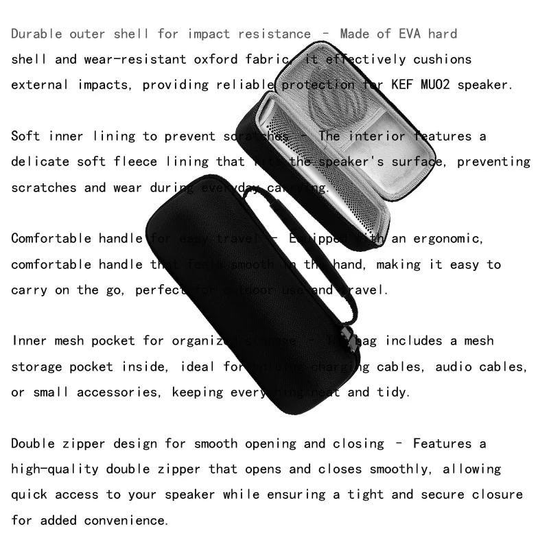 

for KEF MUO2 Portable Travel Carrying Case EVA Hard Shell Oxford Fabric Soft Lining Inner Mesh Pocket Double Zipper