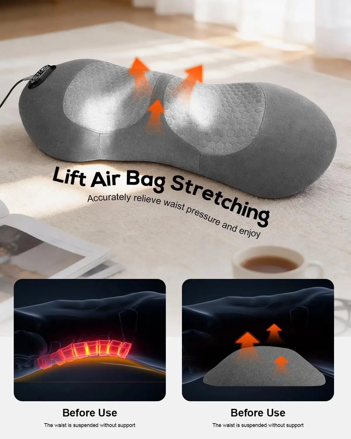 

3in1 Back Massager, Triple Fusion Back Massager with Heat, Vibration and Stretch,Lumbar Support Pillow with Memory Foam for Bed