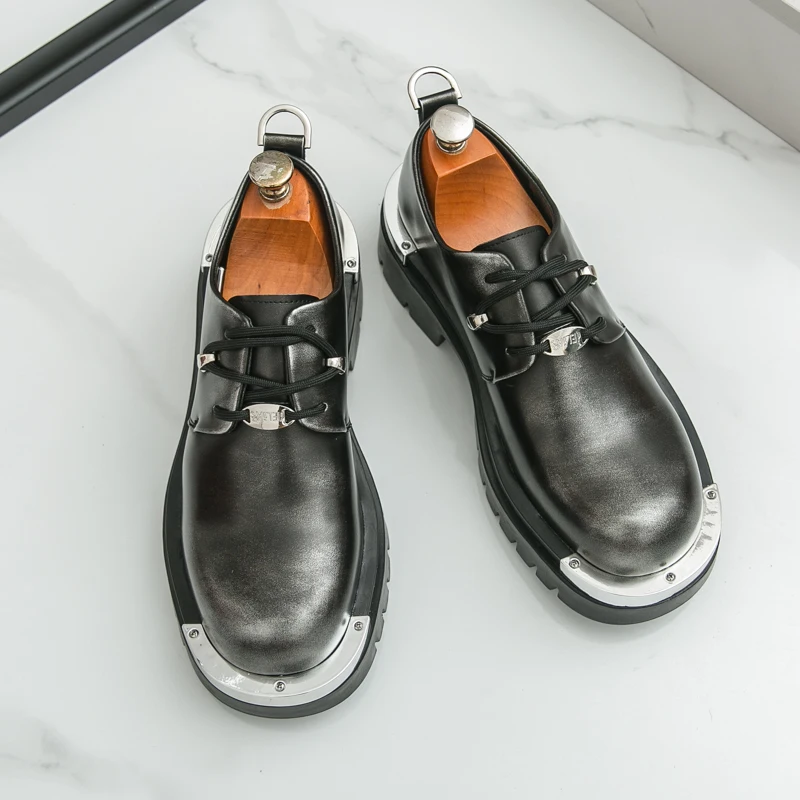 

Designer Style Men's Leather Shoes with Thick Sole and Increased Height Fashionable Party Boots Men's Casual Walking Sneakers