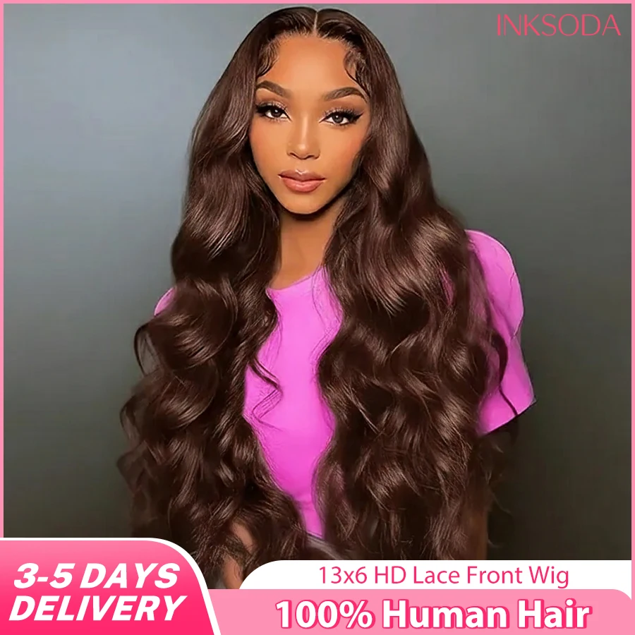 

Парик из натуральных волос Body Wave, шоколадно-коричневый, 40 дюймов, с HD-кружевом 13x4 и фронтальным кружевом 13x6, бразильские волосы для женщин, плотность 220%