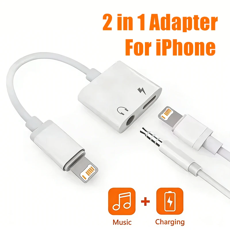 2 in 1 iOS to 3.5mm Jack Audio Charging Adapter For iPhone 11 12 13 14 Pro Max X XR XS Headphones Audio Cable Connector Splitter