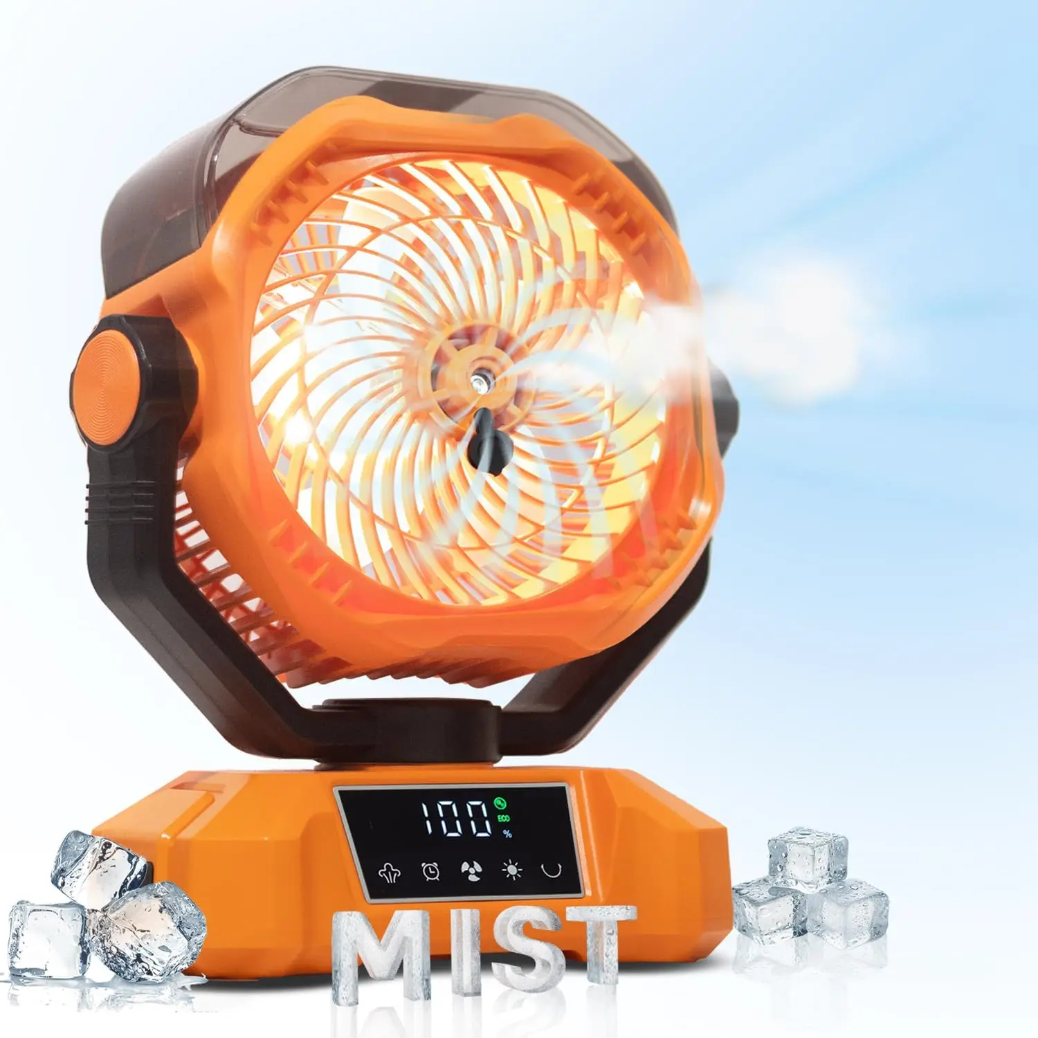 

Rechargeable Misting Fan with 20000mAh Battery, Auto Oscillation, 5 Speeds, and Low Noise for Outdoor Use