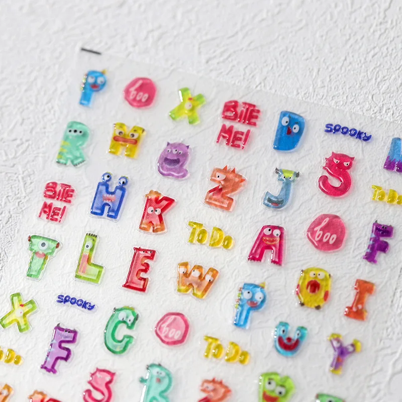 하이 퀄리티 절묘한 5D 글자 네일 스티커, 다채로운 젤리, 토끼, 해파리 디자인, 자체 접착 네일 아트 스티커, 1 개