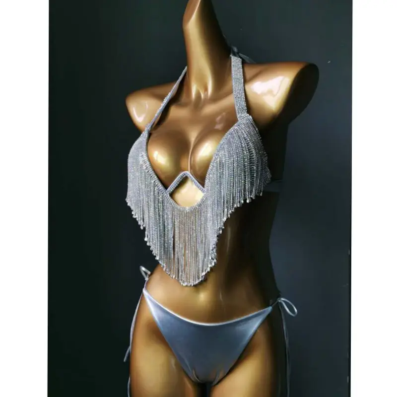 2023 Diamond Tassels Bikini Set Swimwear Rhinestone Swimsuit Bling Stones Crystal Bathing Suit