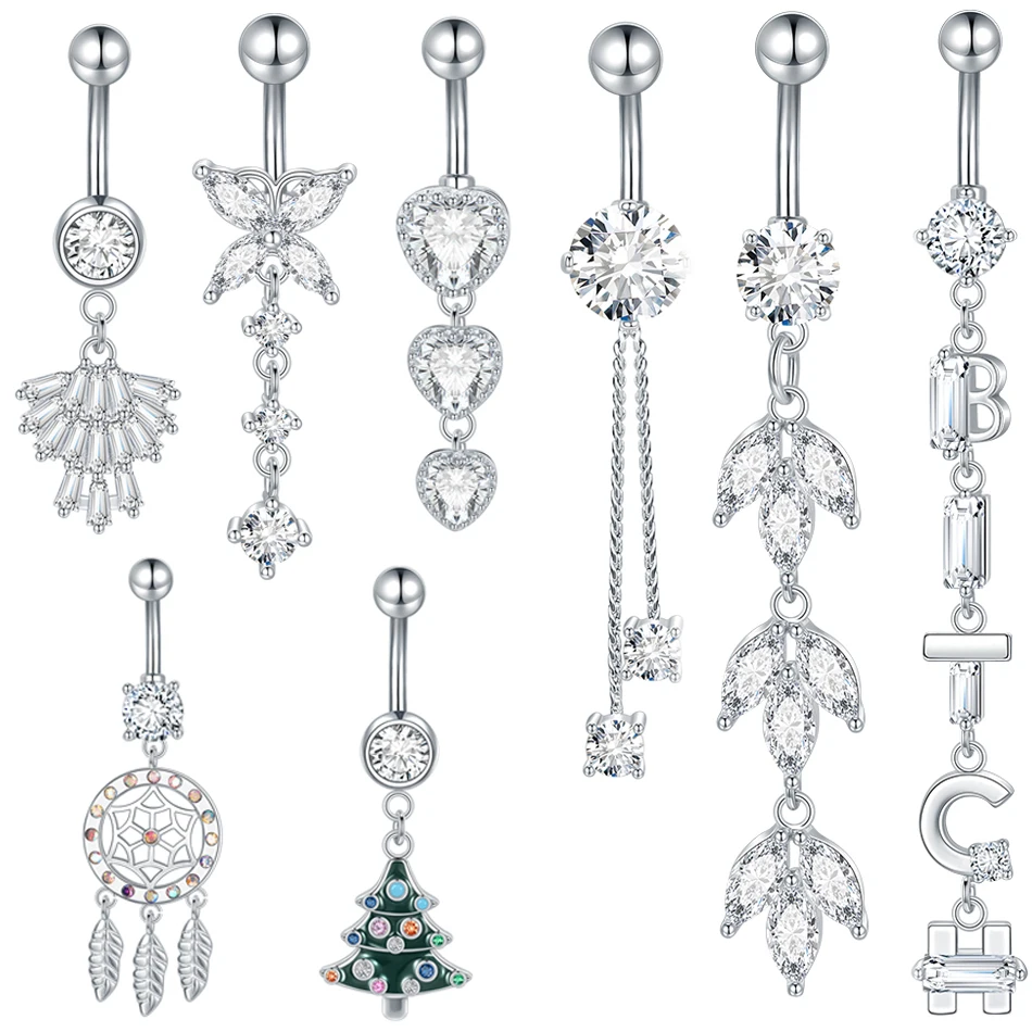 1 Stück Edelstahl Nabelpiercing Herz Blume Anhänger Bauchnabelring Außengewinde Bauchnabelpiercing Körperschmuck 14G