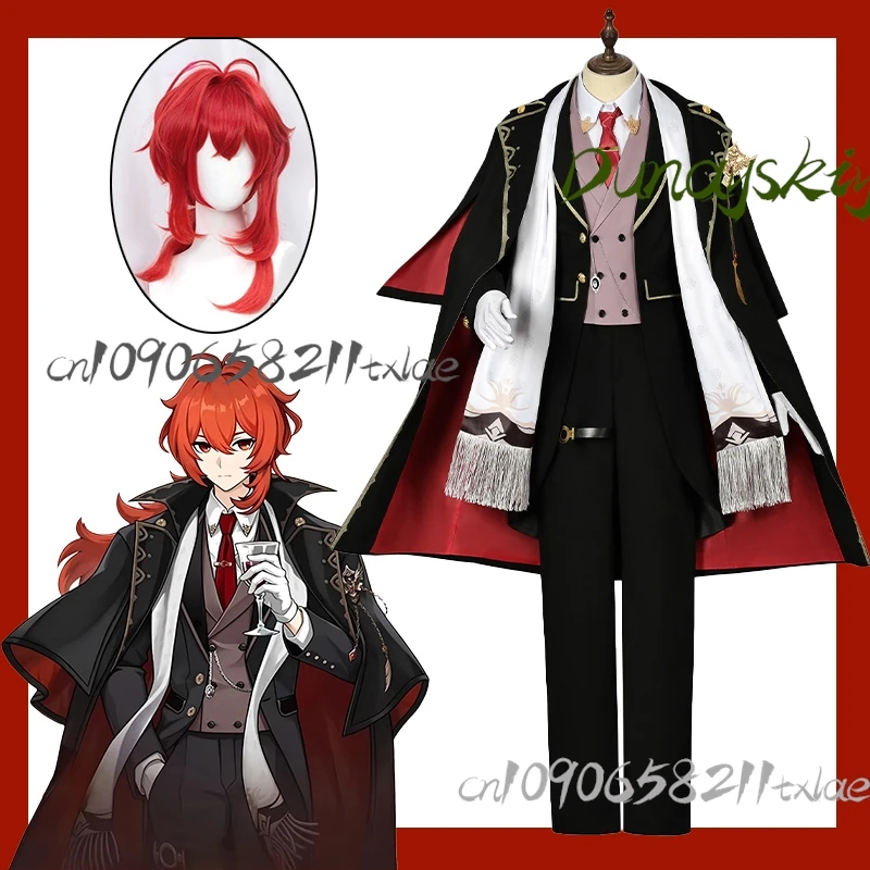 

Genshin Impact Diluc Cosplay Costume Midnight Banquet Full Set Wig Anime Game Character Outfit Men Halloween/Convention/Roleplay