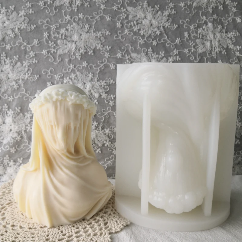 

Bride Bust Silicone Mould Large Size Veiled Lady Statue Candle Silicone Mold Handmade Art Sculpture Female Mould