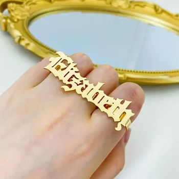 Benutzerdefinierter Namensring für Damen, große Goldringe, verstellbar, perfekter 3-Finger-Ring, Premium-Edelstahl-Schmuck, Geschenk für Freundin 2024