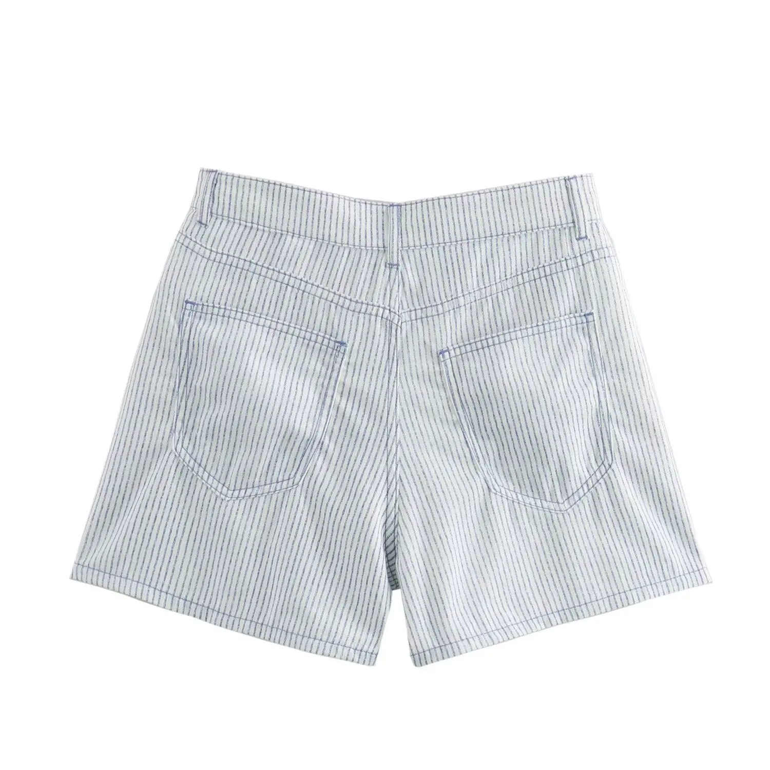 JNLEAOG Fashionable Striped Casual Shorts for Women Spring Summer French Style Straight Leg mid Stretch Natural Waist Polyester