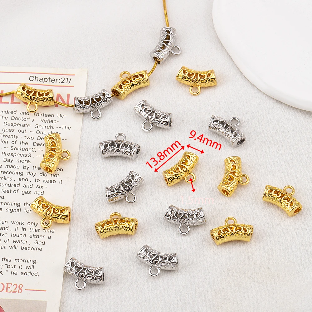 5/10/15Pcs 18K Gold Plated Bails For Pendants Curved Tube Spacer Bead Finding Beads Bails Connectors For DIY Jewelry Accessories