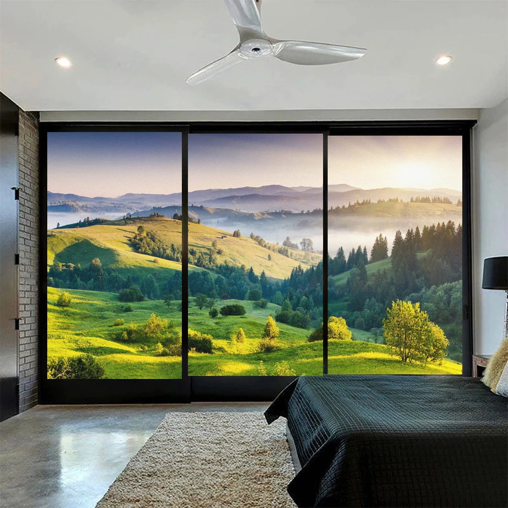 Static Cling Frosted Not Transparent Privacy Window Film Heat Control UV Blocking Glass Sticker Natural Lanscape Window Tint