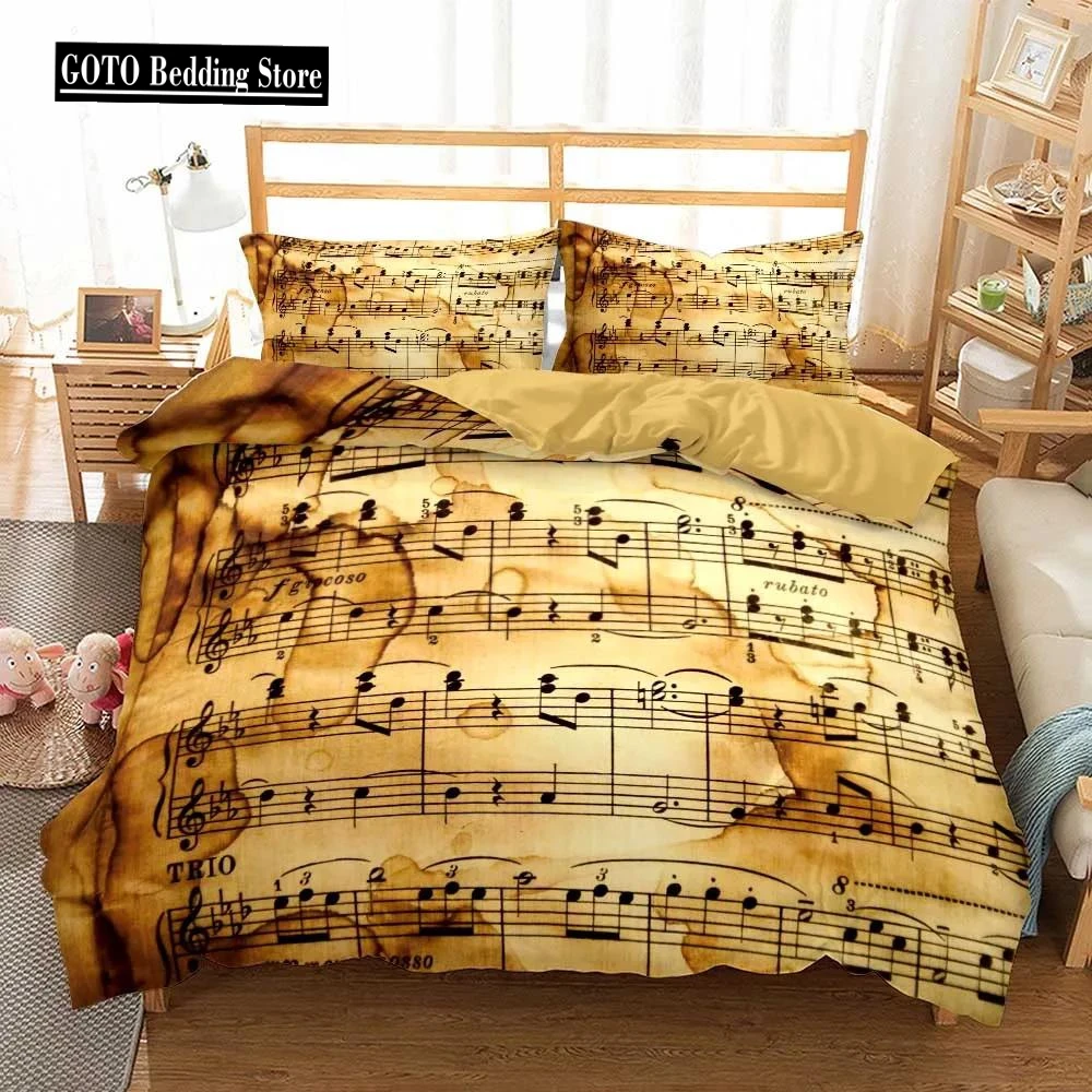 

Print Music Piano Duvet Cover Sets Bedding Set Luxury Western Watercolor Bedclothes Dekbedovertrek 200x200 Bed Linens Quilt Set