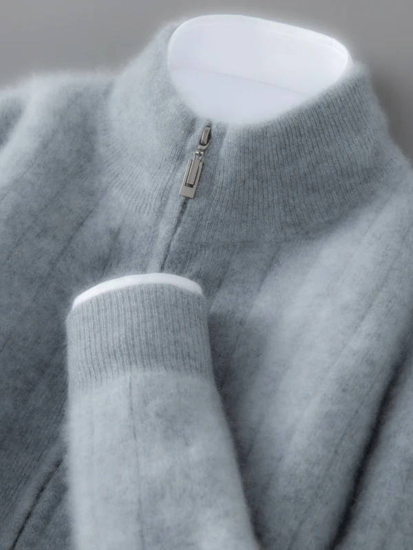 Thickened Woolen Knitted Zipper Neckloose Casual Sweater for Men Half High Collar Long Sleeve Autumn Winter New Style Outerwear