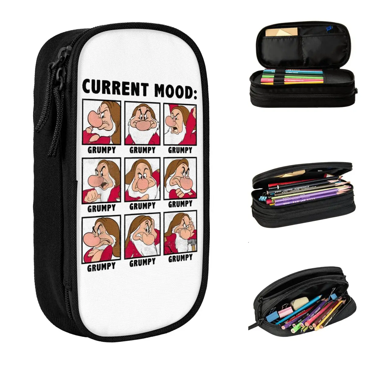 Snow White Current Mood Always Grumpy Pencil Case Cartoon Pencilcase Pen Box Large Storage Bag School Supplies Zipper Stationery