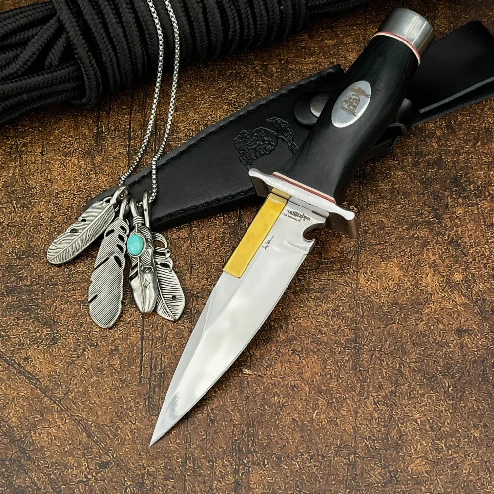 

Маленький нож для выживания с фиксированным лезвием, лезвие 9Cr13Mov, ручка из черного дерева, уличный нож, универсальный нож, портативный нож для резки с ножнами