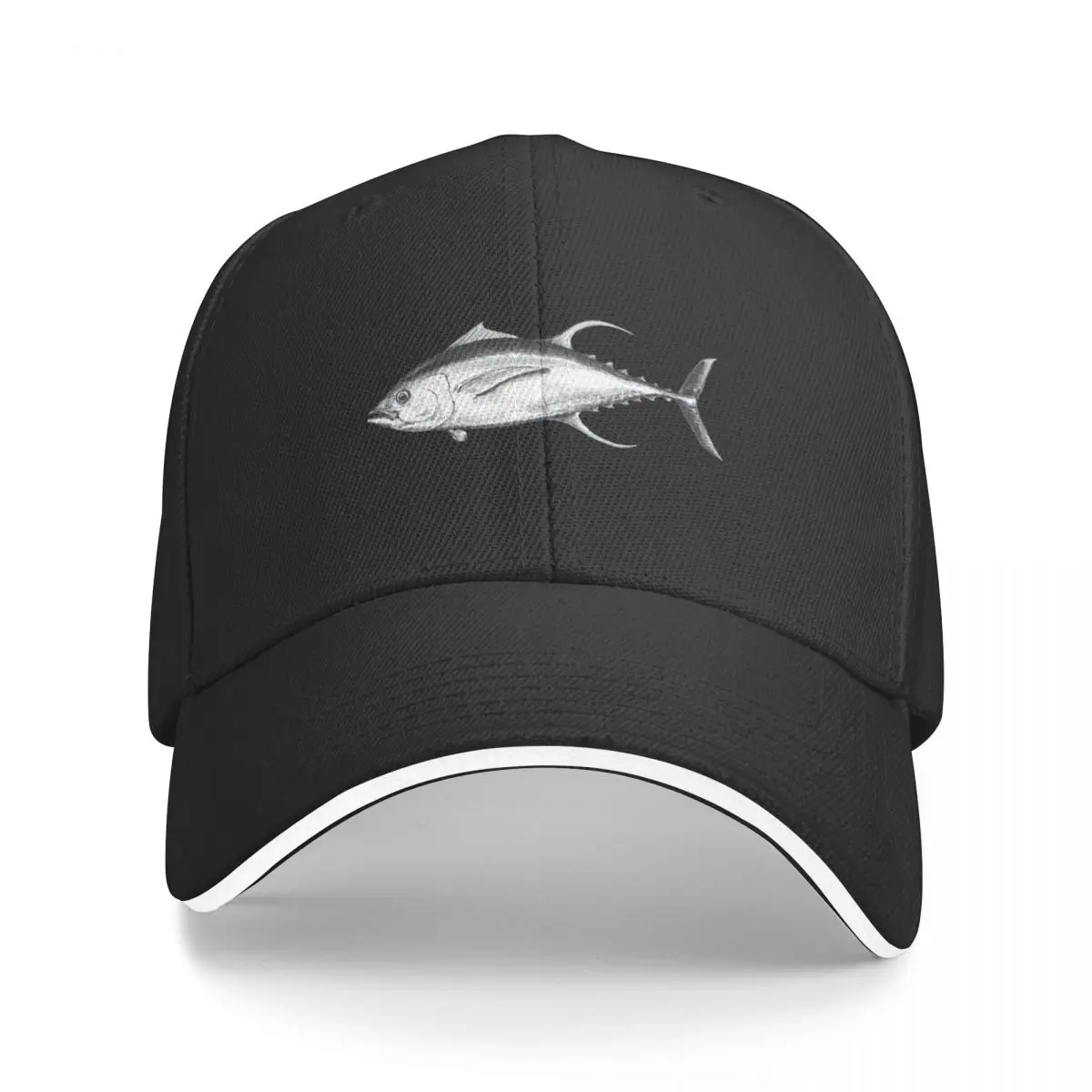 Yellowfin Tuna -Black + White Detailed Watercolor Fish Illustration Baseball Cap Beach Outing Sunhat Icon Girl Men's