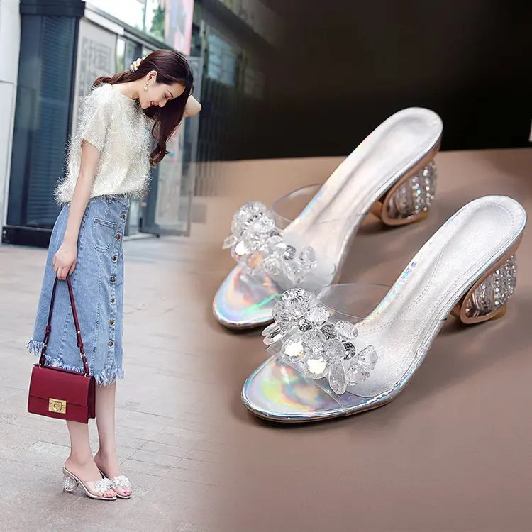 Summer Women Slippers Crystal Transparent Jelly Sandals Pumps Elegant High Heels Ladies Party Female Women\'s Shoes 2022