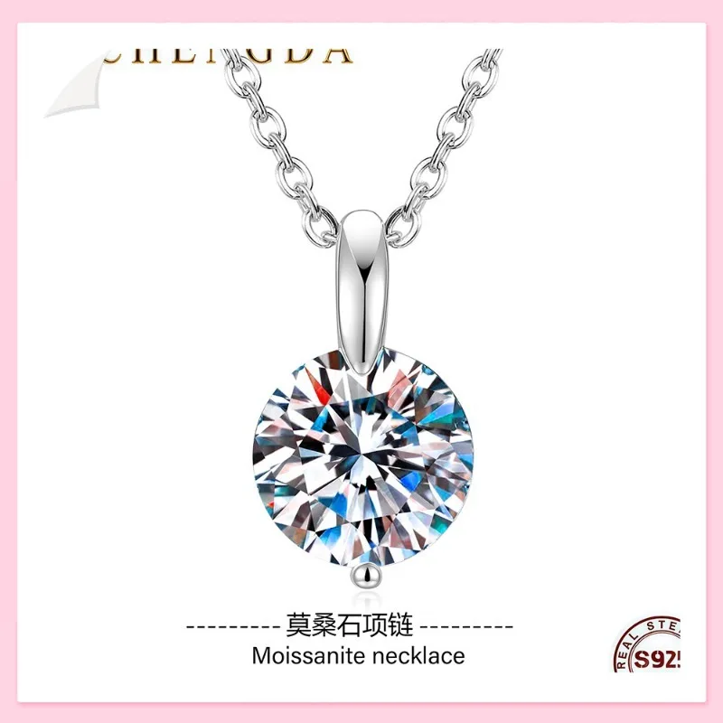 

Серебряная цепочка на ключицу Spot Sterling Silver с круглым бриллиантом и муассанитом, женское ожерелье в том же стиле