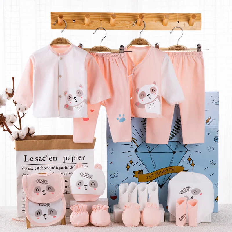 18piece/set Newborn Baby Clothes For Girls Boys Pants Sets Cotton Spring Autumn Soft Infant Boy Clothing New born Print Hat Bibs