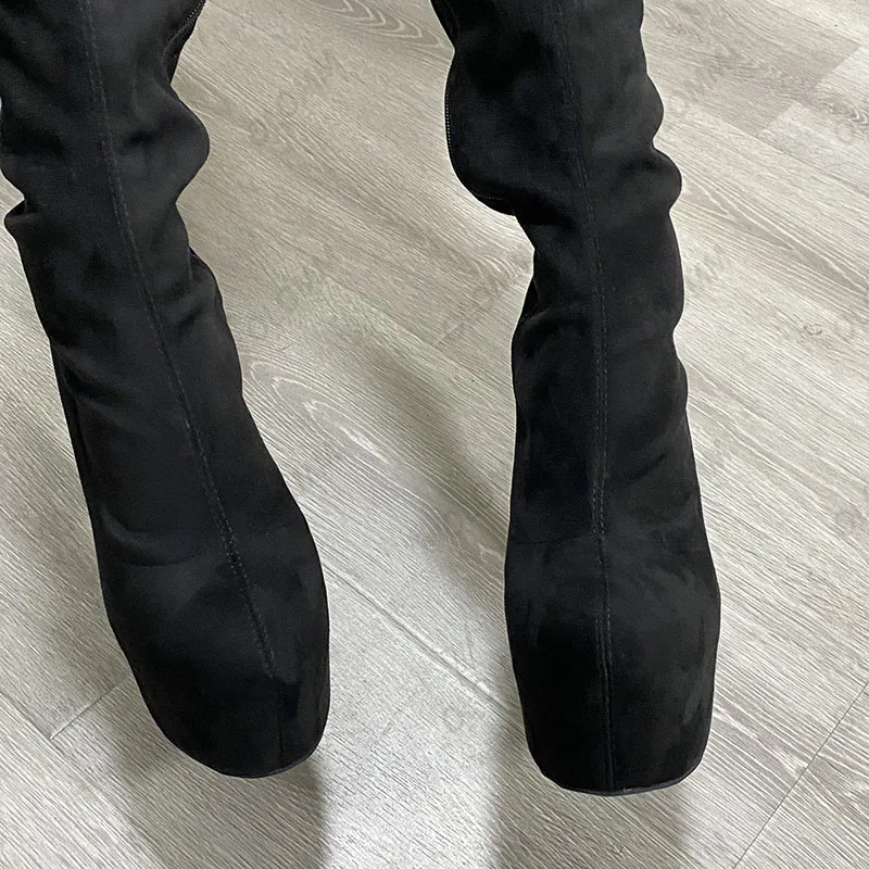 Olomm 2022 Handmade Women Platform Thigh High Boots Unisex Stiletto Heels Round Toe Elegant Black Cosplay Shoes US Size 5-20