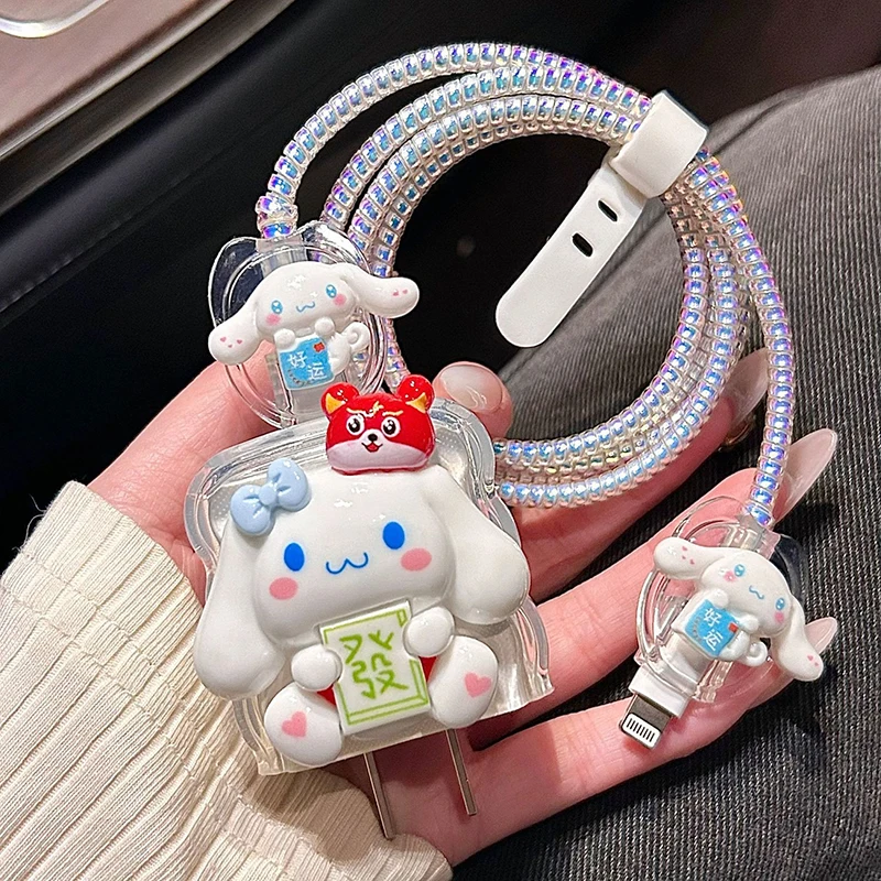 Sanrios Hellokittys Cinnamoroll Usb Cable Protector Data Charger Line Protective Sleeve for Apple Iphone 20W Winder Organizer