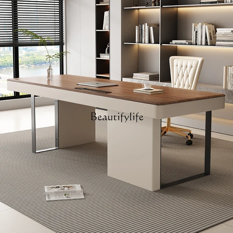 

yj9 Light Walnut Color Desk Italian Style Light Luxury High-End Elegant Long Large Board Office Desk