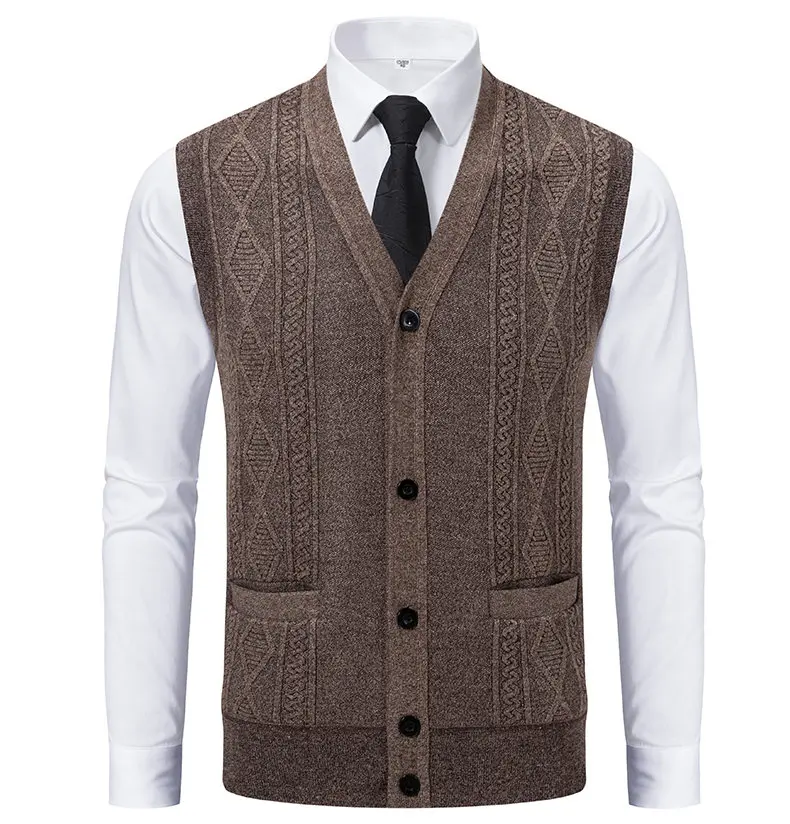 Fall and Winter Mens Casual Sweater Vest Slim Fit Thicken Warm knitted Sweater Sleeveless Comfortable Grey Mens Waistcoat