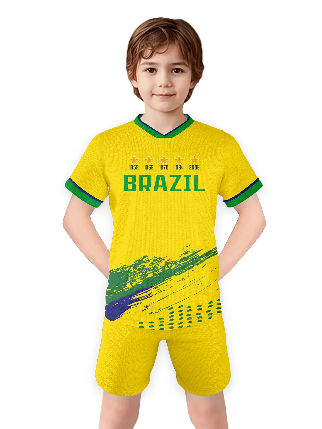 

Soccer Jersey Kids Set Brazil Football Uniforms Football Fan Jersey Training Outfit for Boys Girls 3-14Y Summer Sportswear