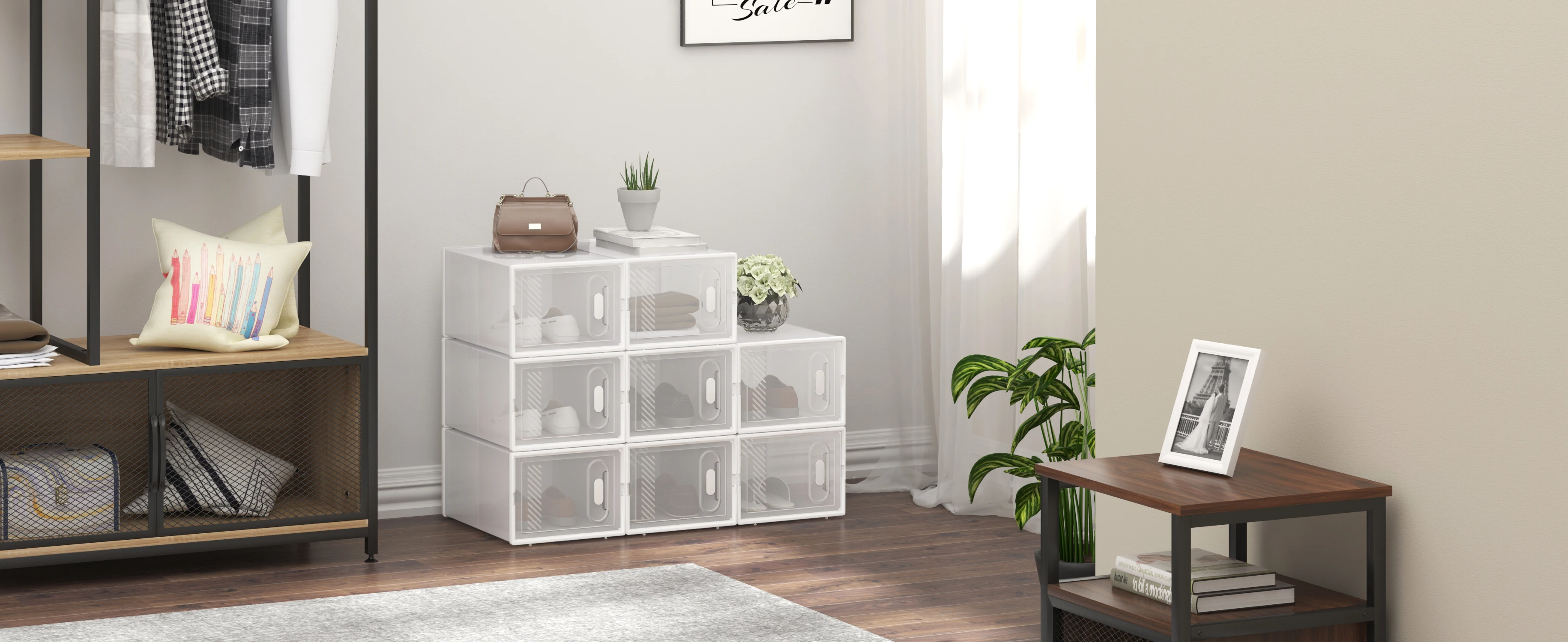 WOLTU Staubdichte Schuh-Organizer, 8/12/18 Stück, Schuhregal, Schrank, transparente Aufbewahrung, faltbar, stapelbar, Kunststoff-Spielzeugkästen mit Deckel – Detail 10