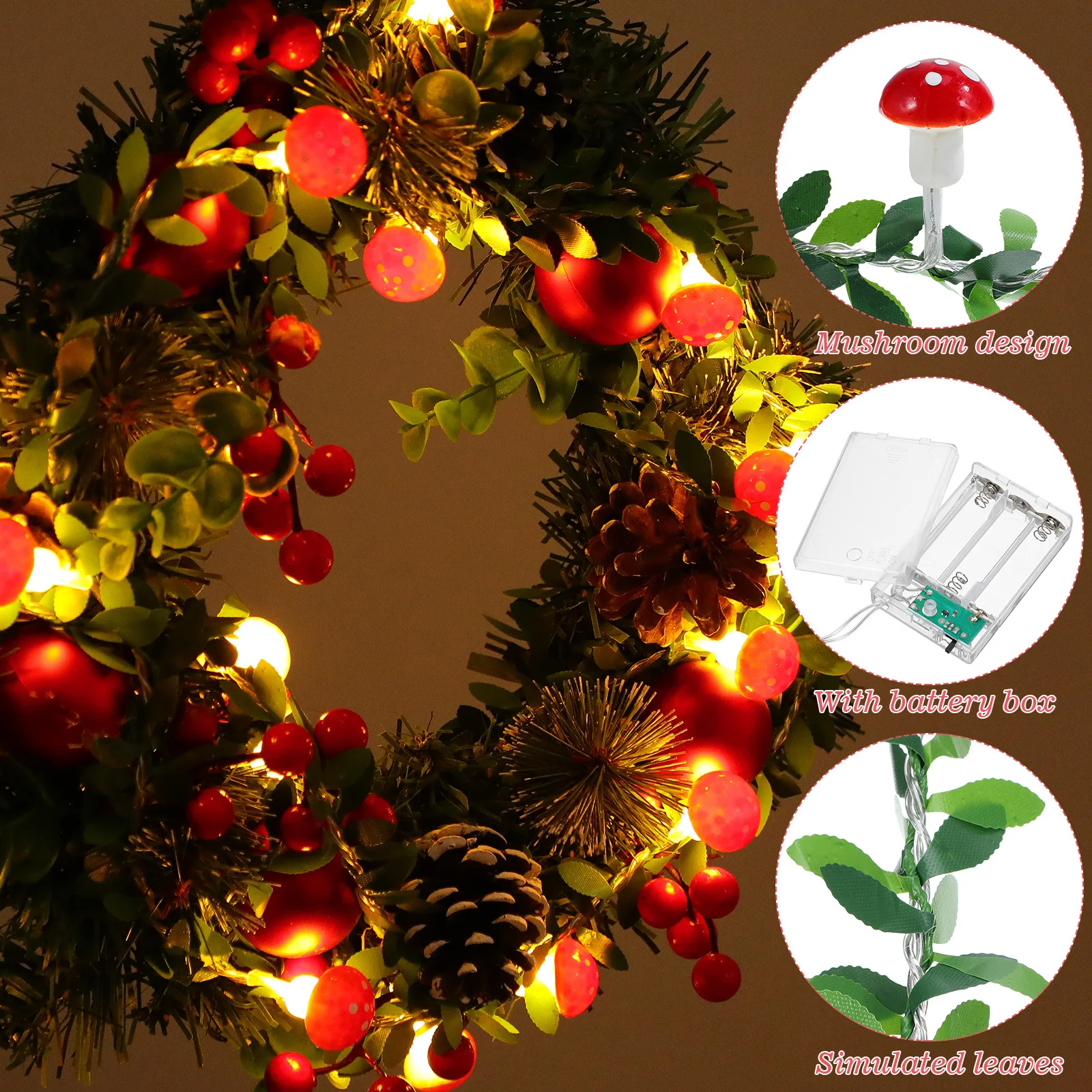 20 LED Lampki Grzybki Dekoracyjne Lampki Sznurowe Ciepłe Świąteczne Imprezowe Do Domu Ogrodu Lampki LED Dekoracyjne