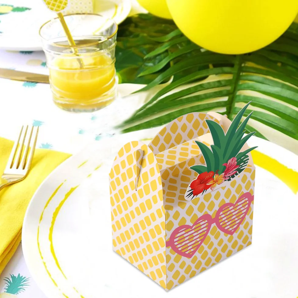 24pcs Pineapple Favor Candy Gift Boxes  For Hawaiian Tropical Party, Luau BBQ Fruit Party, Summer Beach Wedding Party Supplies