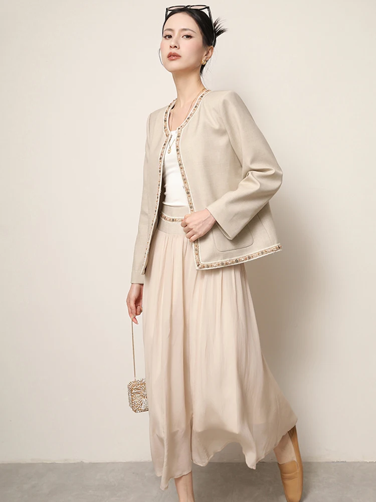 

Женское шерстяное пальто XUS Pumen с круглым вырезом, приталенное, А-силуэт, длинная юбка, весна-осень, с завышенной талией, модная женская верхняя одежда