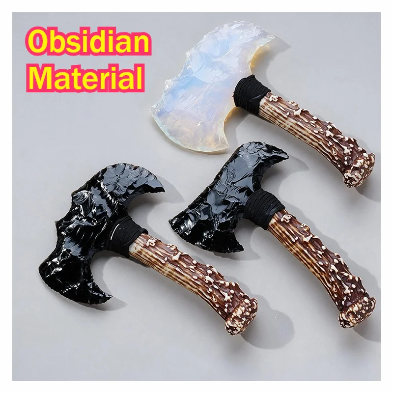 Indian Style Natural Obsidian Axe Home Decor Figurines Cosplay Items Party Crystal Craft Hatchet Ornament House Room Miniatures