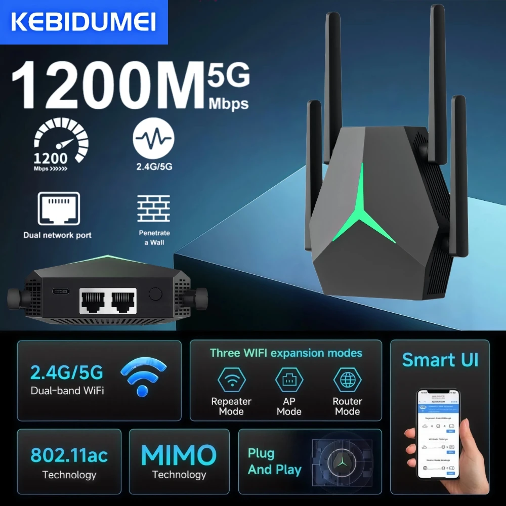 

1200Mbps Wireless WiFi Repeater WIFI Extender Booster USB Power Supply Network Amplifier Long Range Signal For Small Home Office