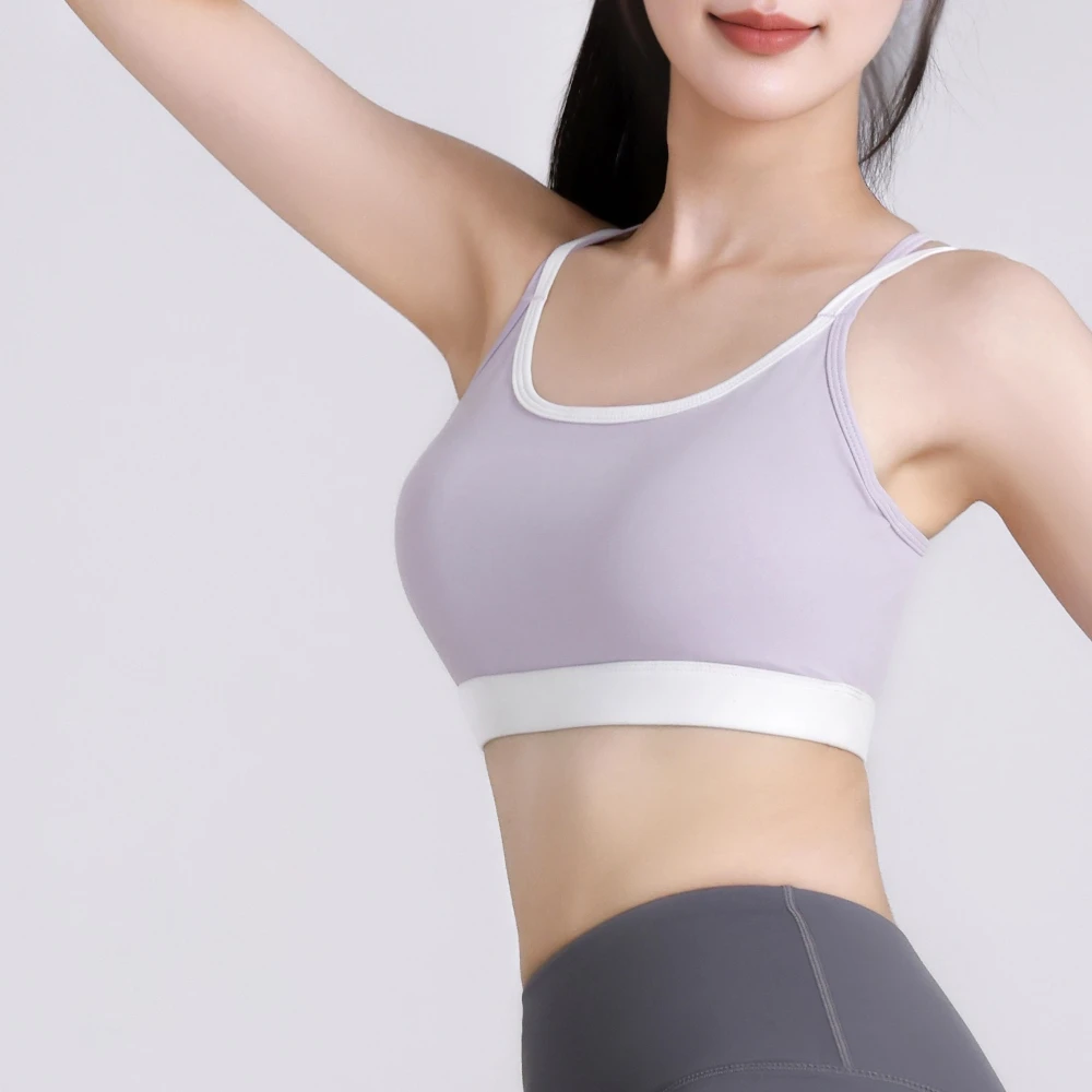 MIML High-Intensity Shockproof Sports Bra Women's Crossback Yoga Vest Color Block Beautiful Back Fixed Cup Fitness Underwear