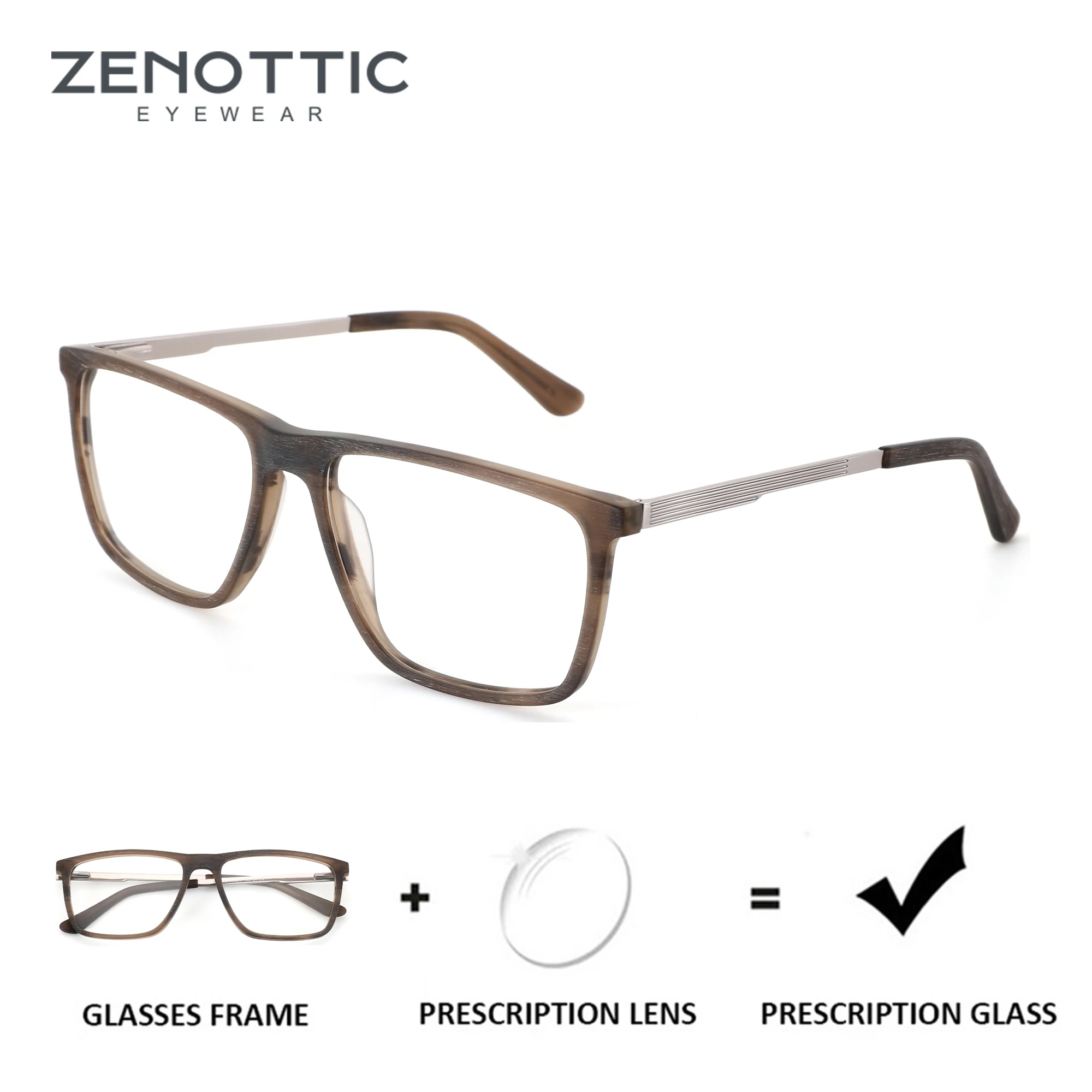 zenottic-ファッションスクエア型度付きメガネ、アセテート素材、調光レンズ、ブルーライトカット、光学グレード、男性用