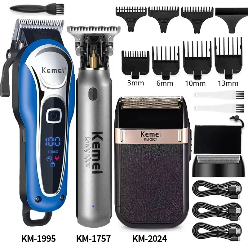 

Kemei Hair Clipper Km-1995 Km-1757 Km-2024 Barber Blading Hair Cutting Machine Clipper Grooming Cordless Rechargeable Shaver