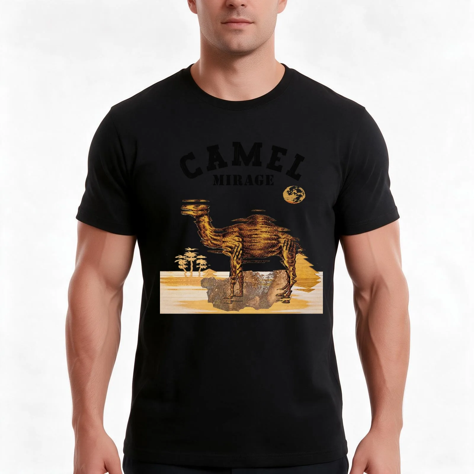 Camel Mirage T-Shirt, Summer Casual Cotton Tee, Oversized Streetwear Tops, Vintage Graphic Print, Loose Fit Short Sleeve