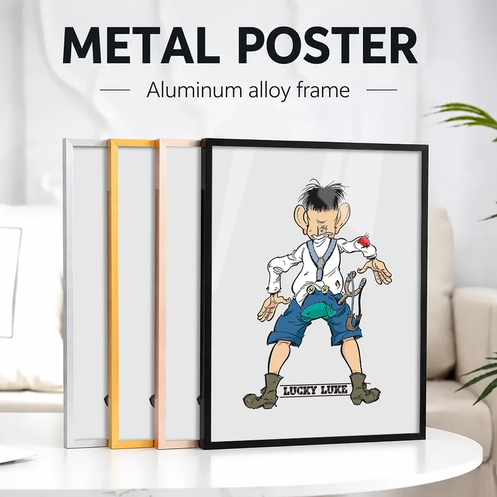 Lucky Luke Comics Framed Metal Poster Personalized Photo Dramatic Character Style Wall Art For Teen Bedroom Superhero Fan Gift