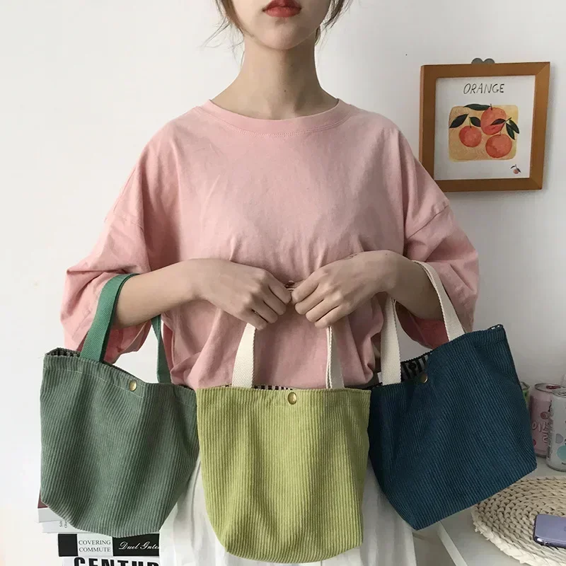 Petit sac à lunch en velours côtelé pour femme, sacs fourre-tout portables en toile, cuillère à soupe, SGB1