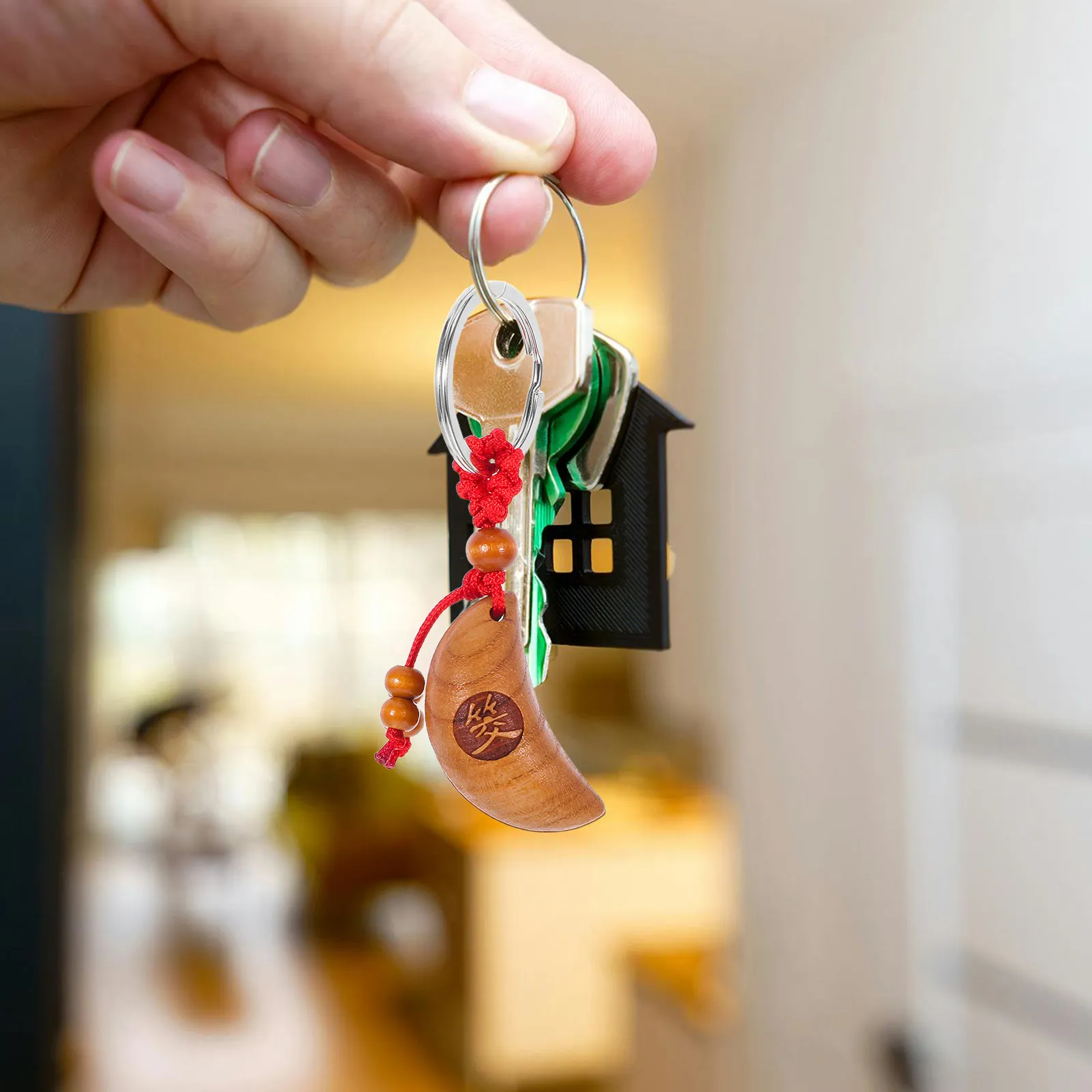 Sacred Cup Keychain Taoist Divination Pendulum Chinese Feng Shui Good Luck Keyring Wooden Gua Cup Pendant Bag Charm Moon Phase