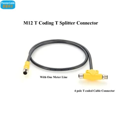 M12 T-Codierung, T-Splitter-Stecker, 4-poliger T-Code-Netzkabel, Verlängerungskabel, geformtes Ketten-Flexkabel für Servomotoren