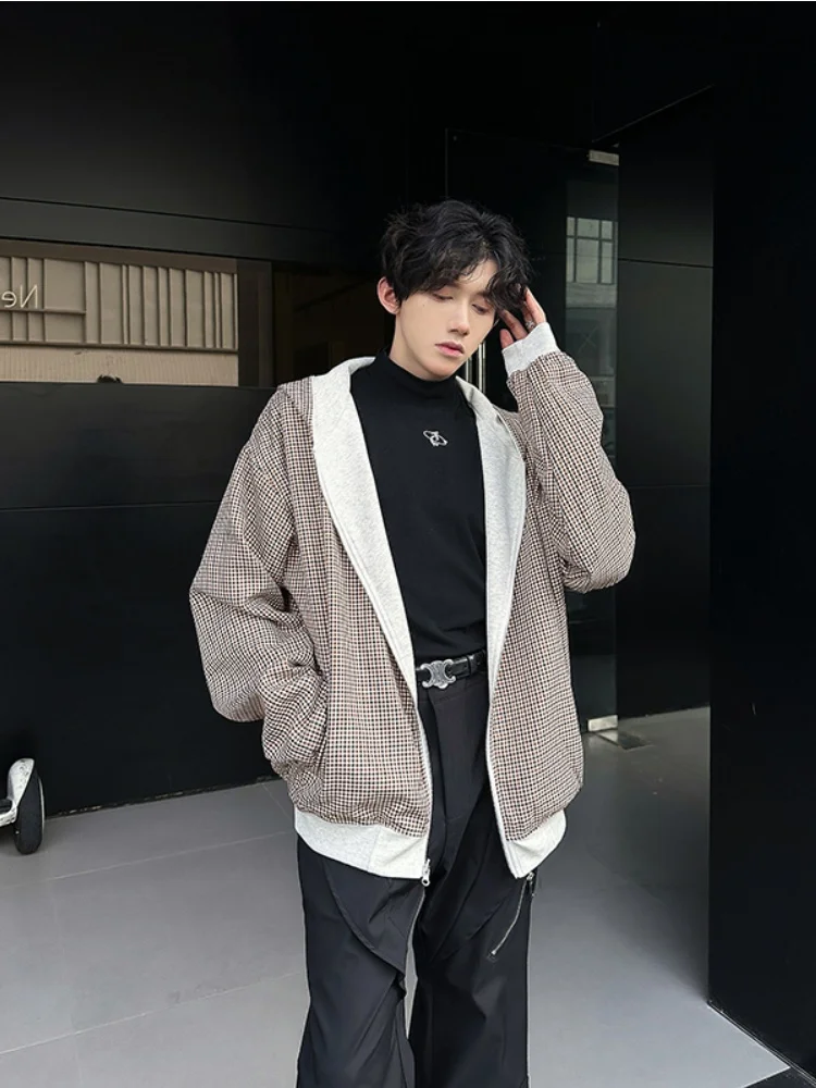 

Men's Heavyweight Hardwearing Plaid Hooded Zipper Sweatirt Autumn Winter Faionable Lazy American Sle Chic Outerwear