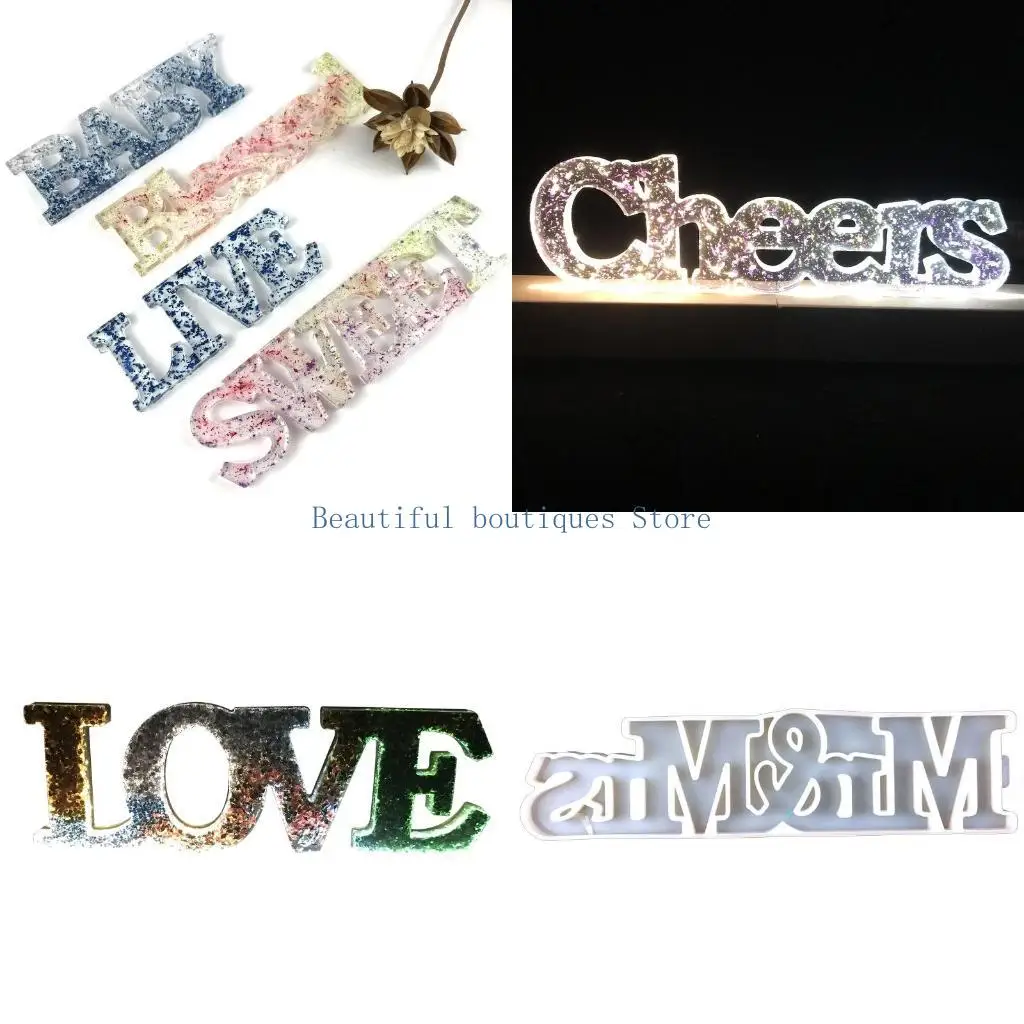 

U4LF Glitter Epoxy Family Word Sign Molds for DIY Crafts Home Decors Making Crafts
