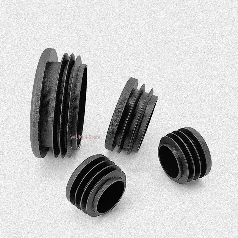 Black Plastic Round Pipe Plug Furniture Table Foot Tip Chairs Legs Pad Protector Cover tube end caps Dia 10~114mm